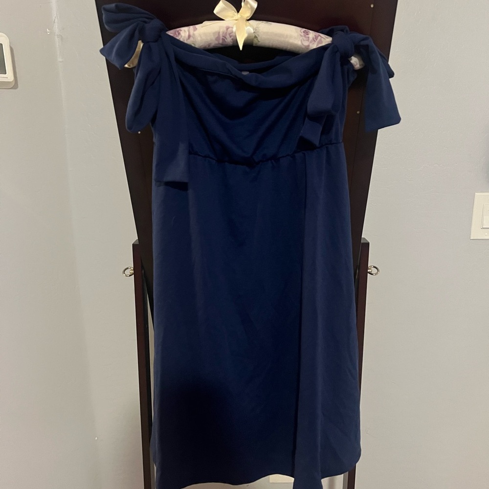 Pinkblush maternity Navy Off-Shoulder Midi Dress with Tie Straps
